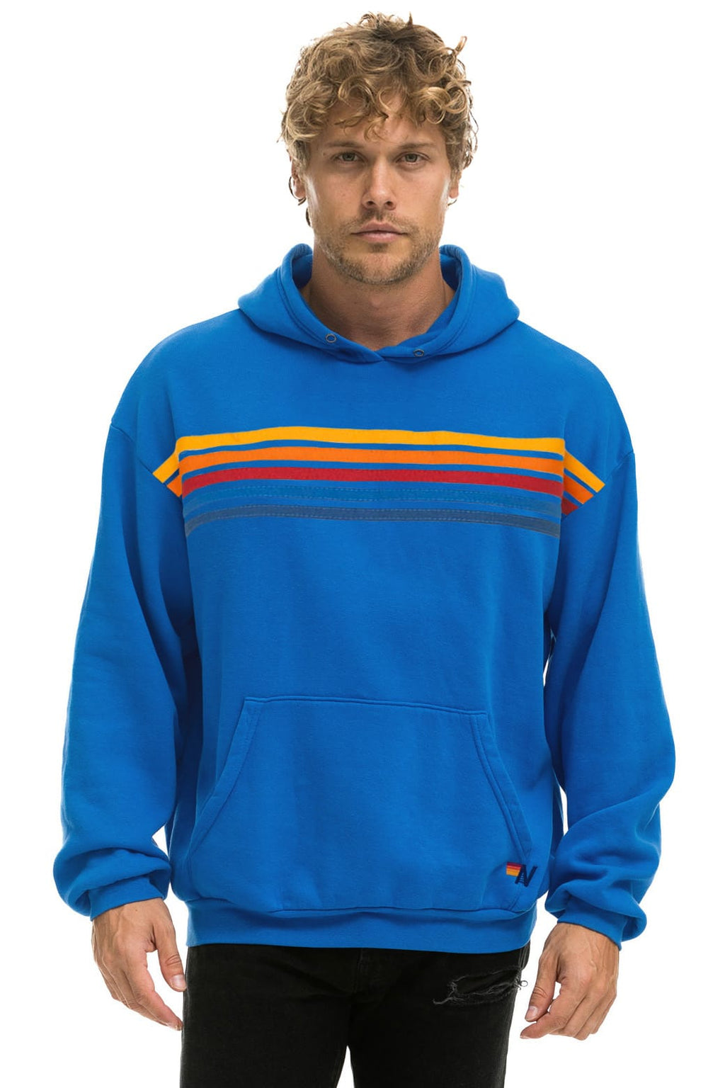 Classic 5 STRIPE RELAXED PULLOVER HOODIE - OCEAN