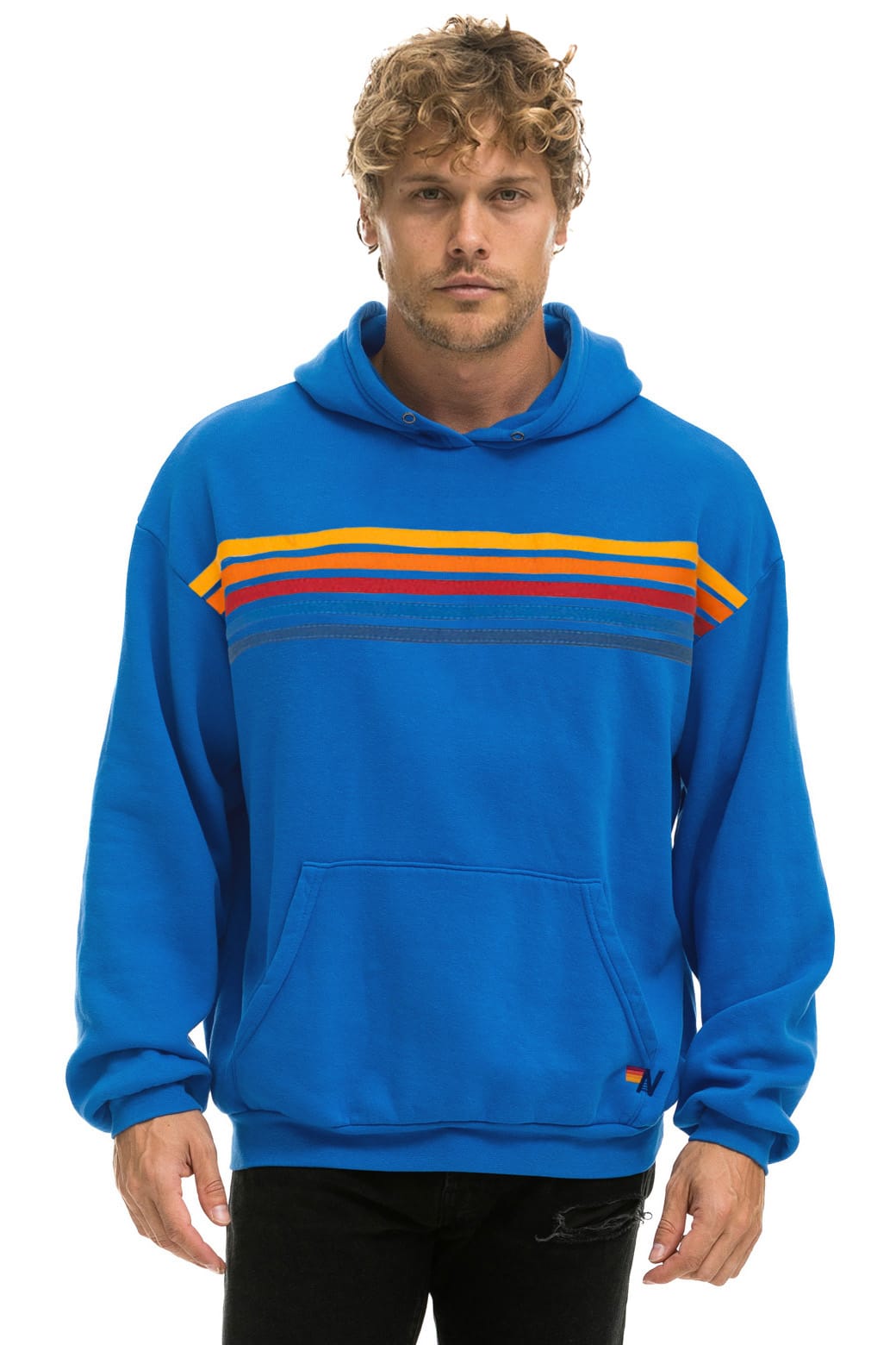 Classic 5 STRIPE RELAXED PULLOVER HOODIE - OCEAN