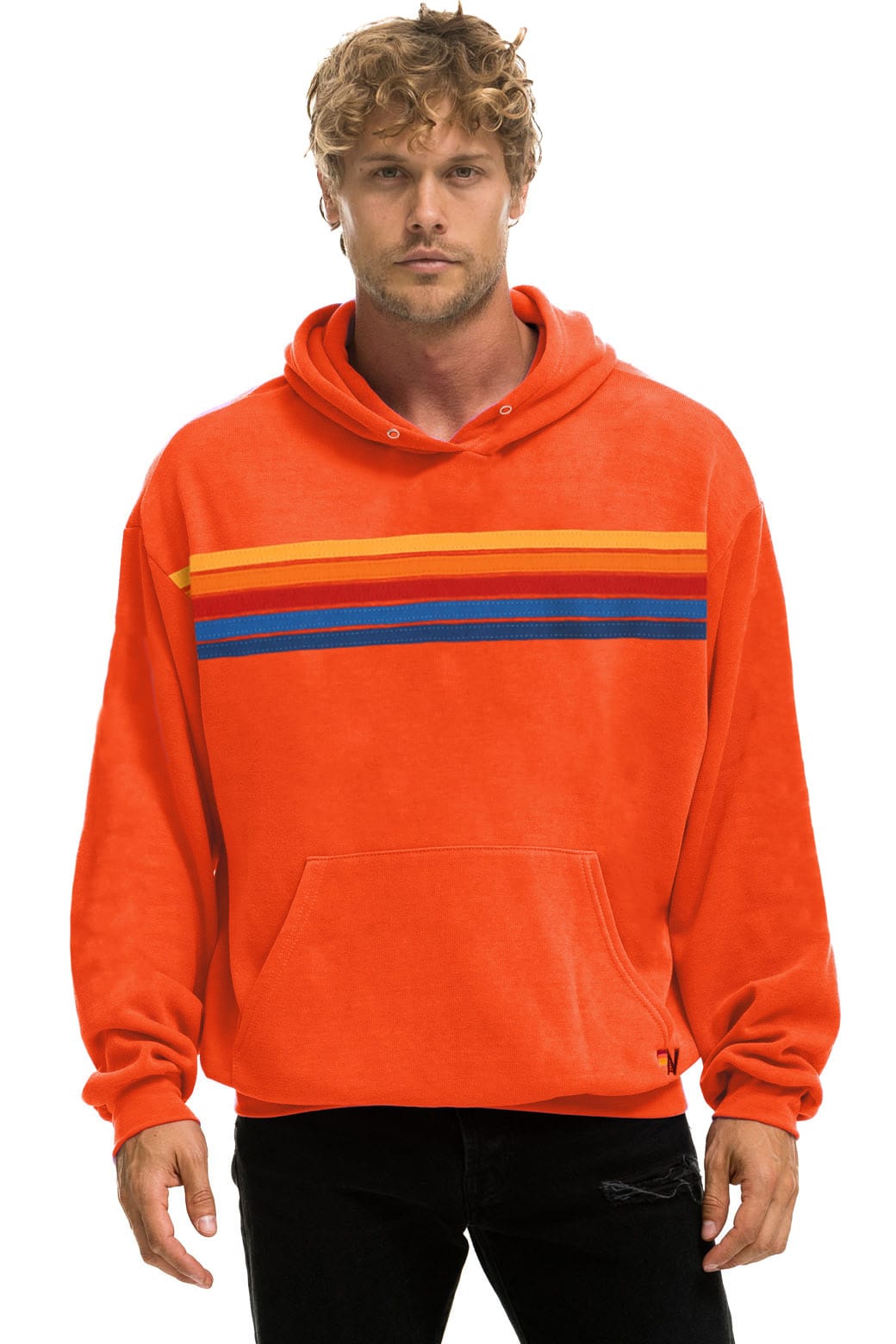 Classic 5 STRIPE RELAXED PULLOVER HOODIE - VINTAGE ORANGE