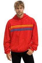 Classic 5 STRIPE RELAXED PULLOVER HOODIE - RED