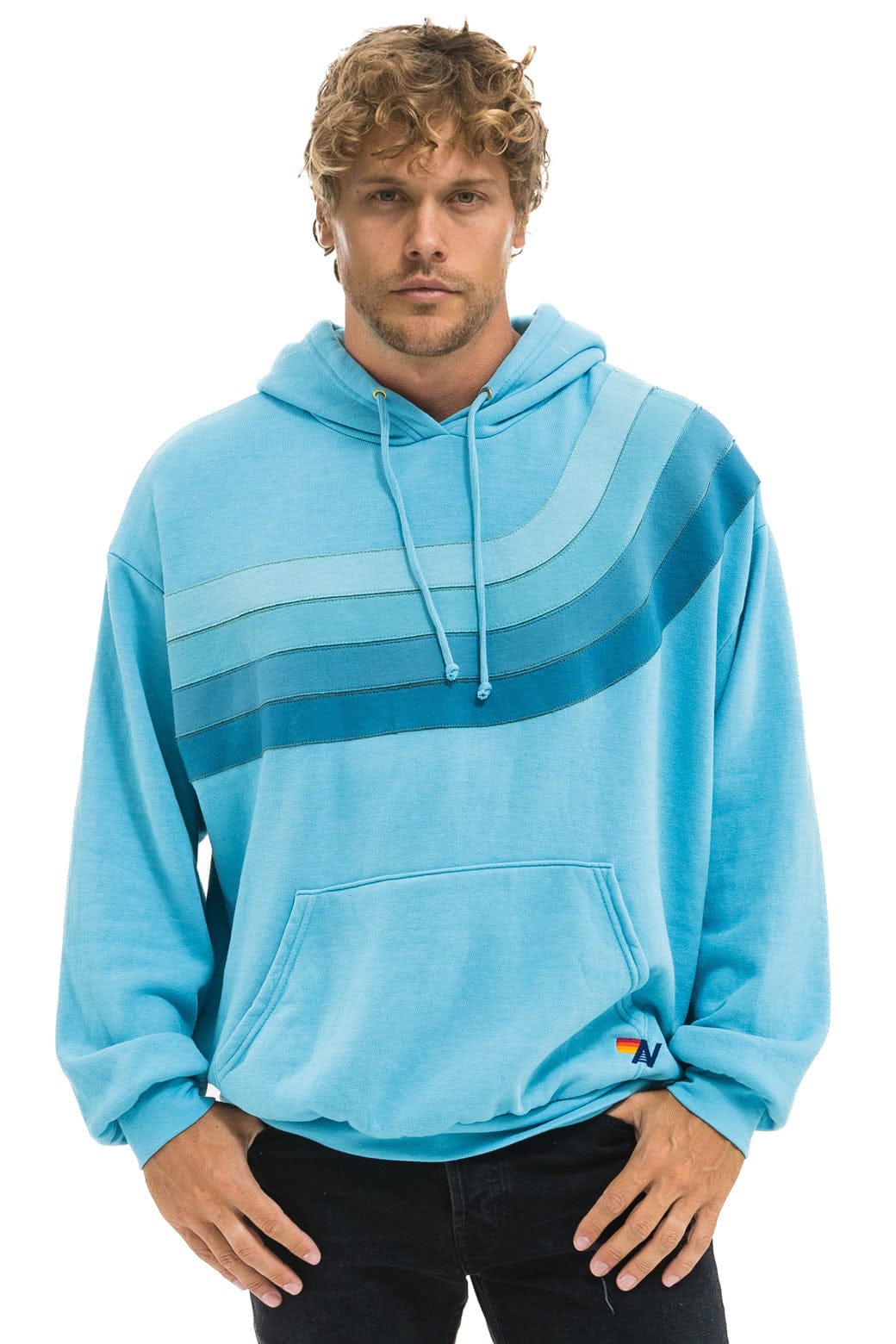 Classic WAVE STRIPE 4 PULLOVER HOODIE RELAXED - AQUA AQUA