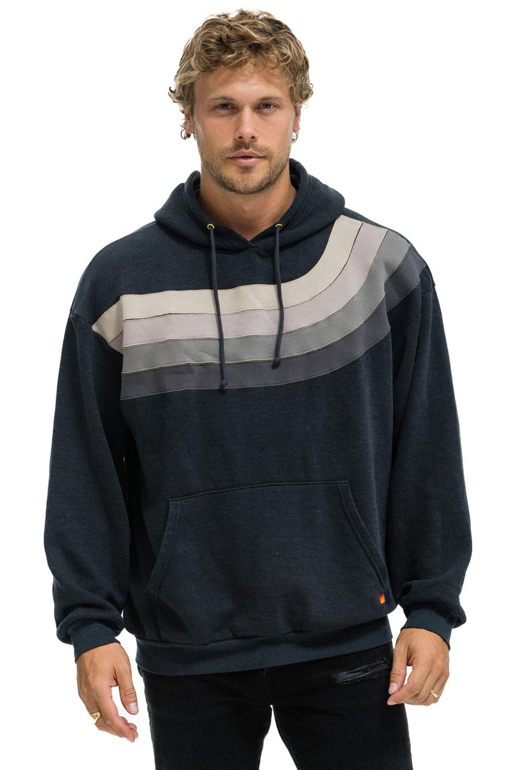 Classic WAVE STRIPE 4 PULLOVER HOODIE RELAXED - CHARCOAL CHARCOAL