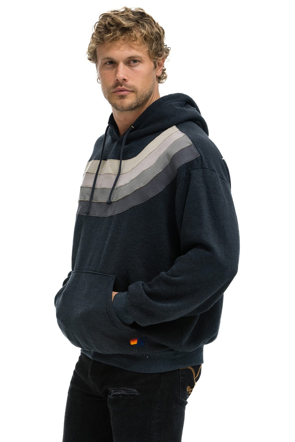 Classic WAVE STRIPE 4 PULLOVER HOODIE RELAXED - CHARCOAL CHARCOAL