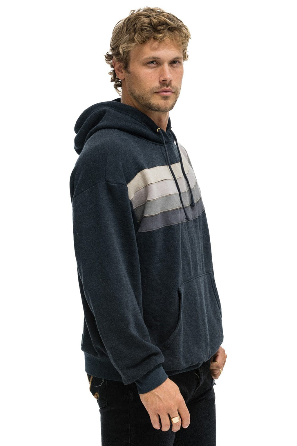Classic WAVE STRIPE 4 PULLOVER HOODIE RELAXED - CHARCOAL CHARCOAL