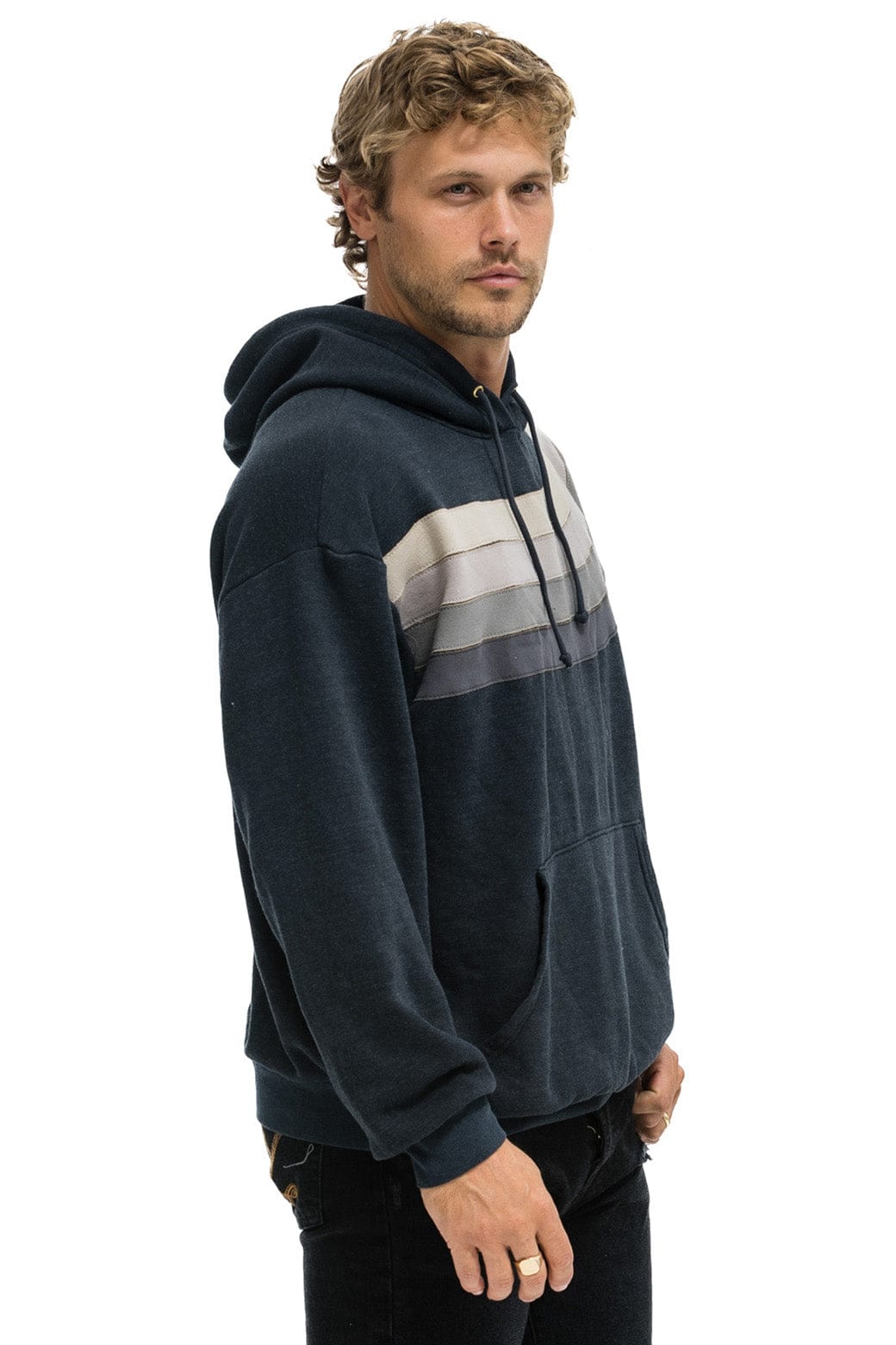 Classic WAVE STRIPE 4 PULLOVER HOODIE RELAXED - CHARCOAL CHARCOAL