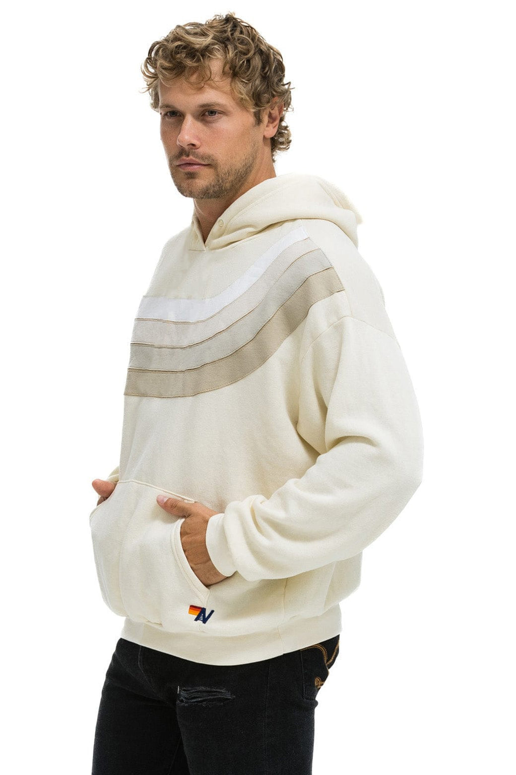 Classic WAVE STRIPE 4 PULLOVER HOODIE RELAXED - VINTAGE WHITE VINTAGE WHITE
