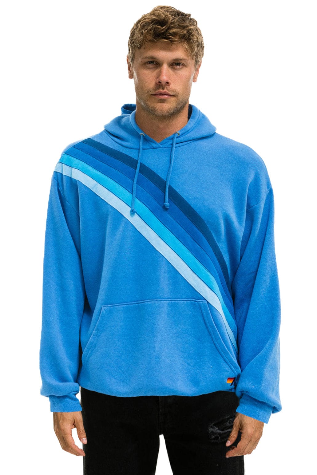 Classic CROSS STRIPE RELAXED PULLOVER HOODIE - COBALT BLUE