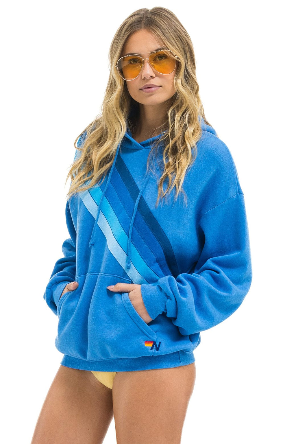 Classic CROSS STRIPE RELAXED PULLOVER HOODIE - COBALT BLUE