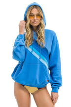 Classic CROSS STRIPE RELAXED PULLOVER HOODIE - COBALT BLUE