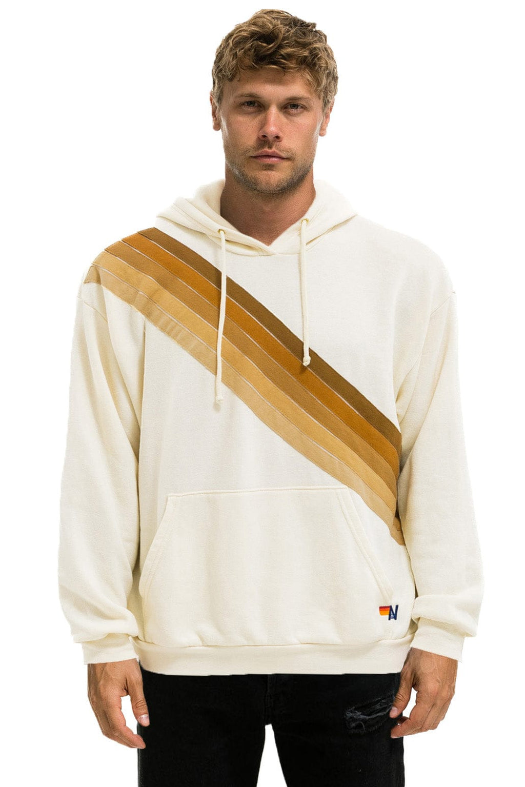 Classic CROSS STRIPE RELAXED PULLOVER HOODIE - VINTAGE WHITE BROWN