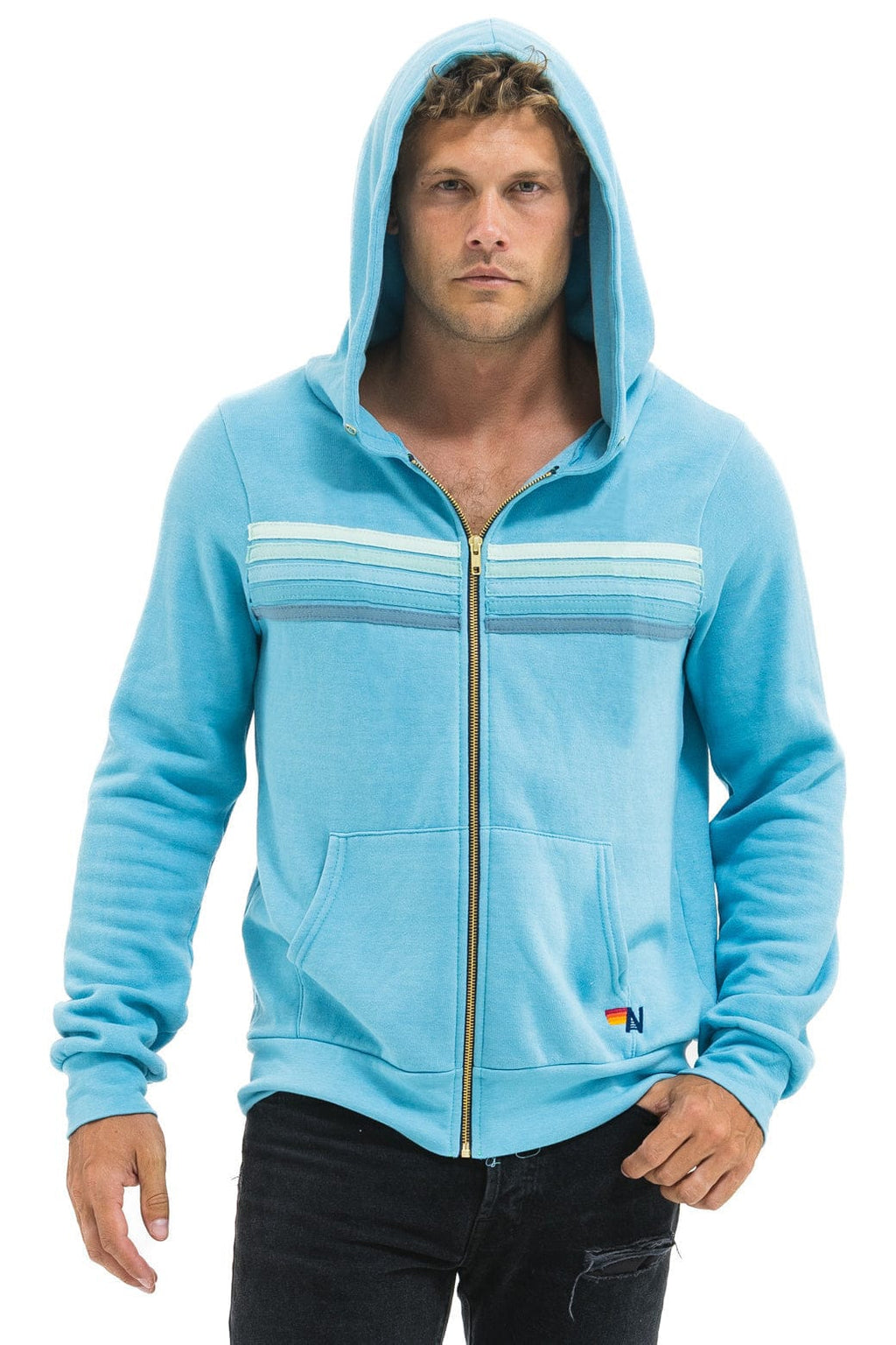Classic 5 STRIPE HOODIE - AQUA AQUA