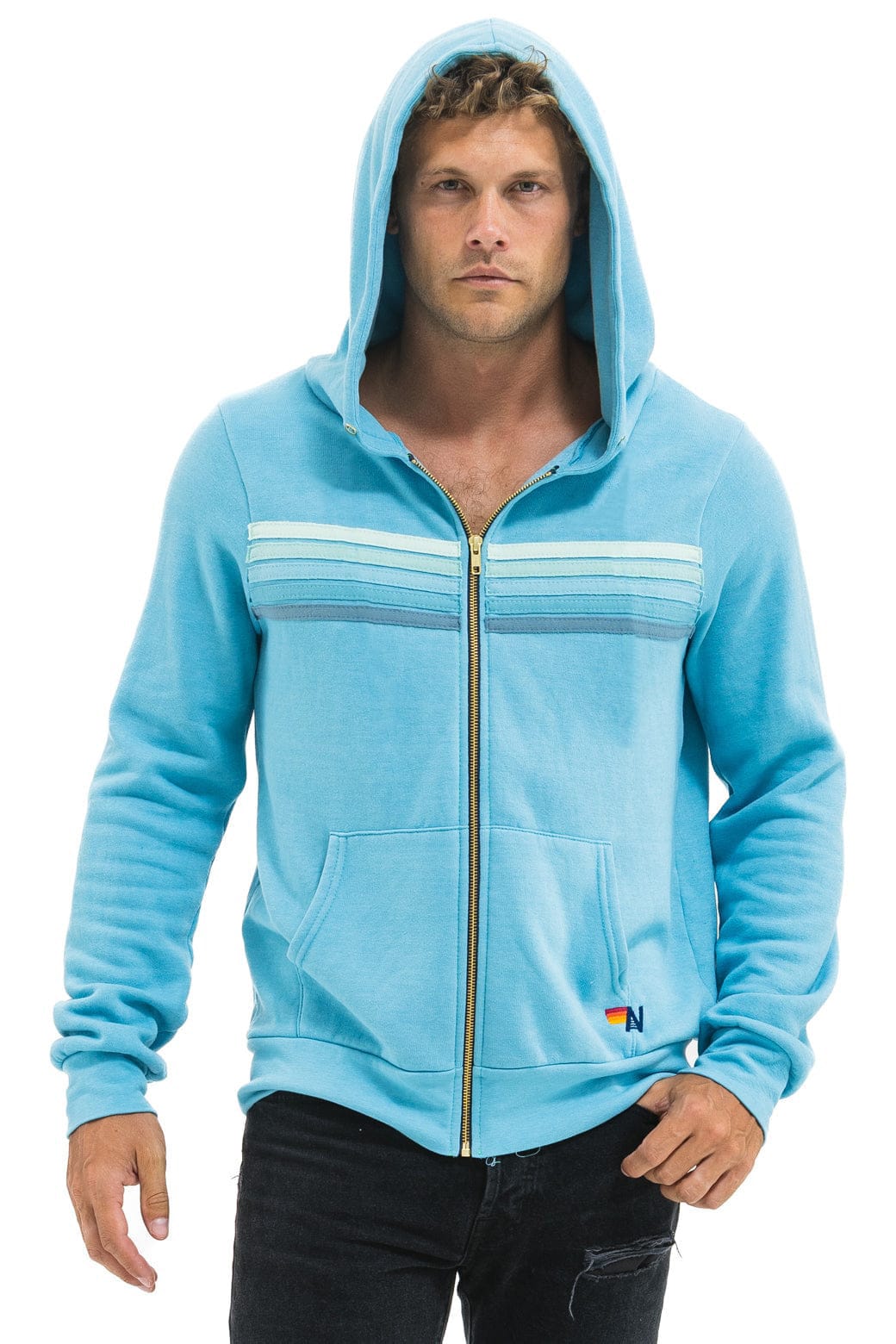 Classic 5 STRIPE HOODIE - AQUA AQUA