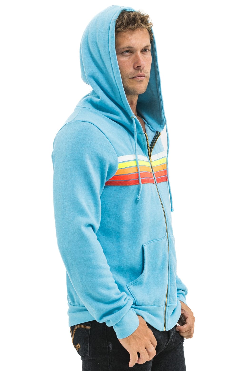 Classic 5 STRIPE HOODIE - AQUA WHITE NEON