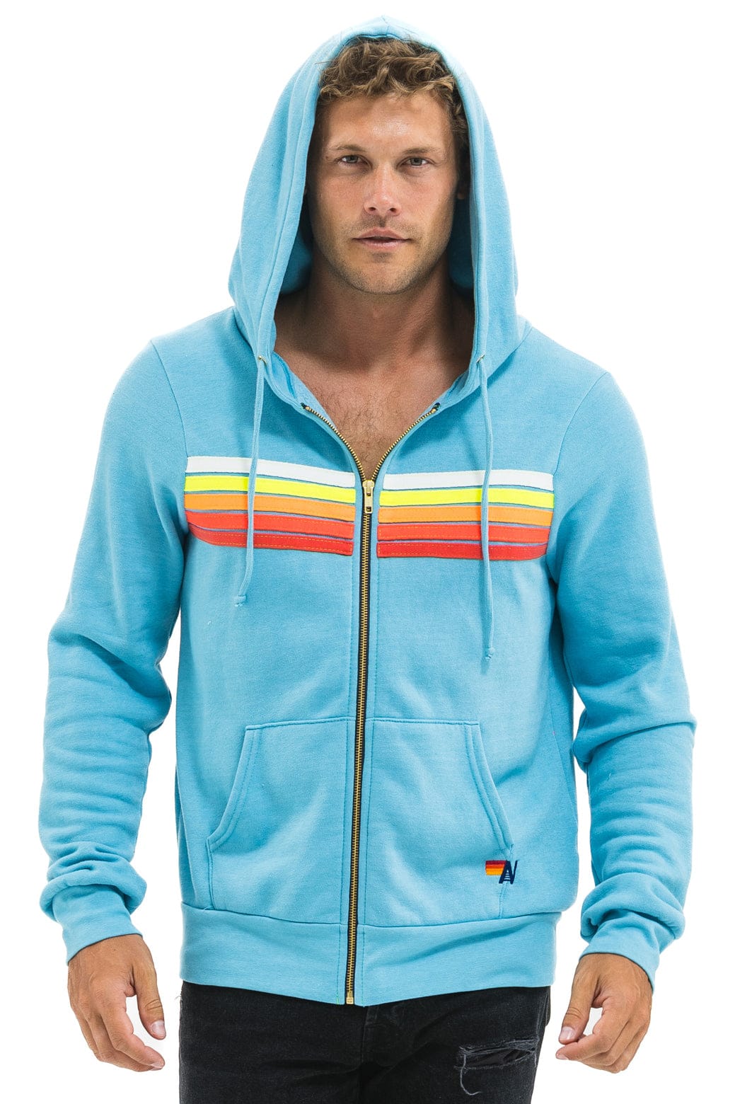 Classic 5 STRIPE HOODIE - AQUA WHITE NEON