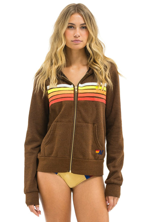 Classic 5 STRIPE HOODIE - CHOCOLATE WHITE NEON