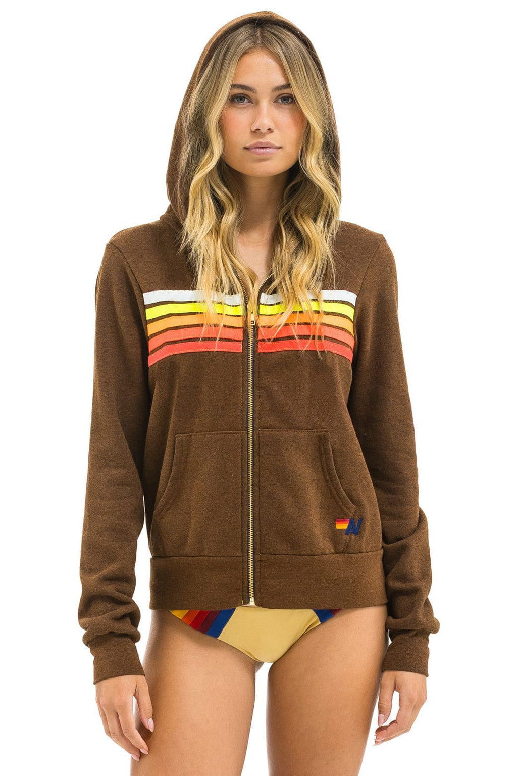 Classic 5 STRIPE HOODIE - CHOCOLATE WHITE NEON