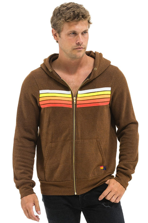 Classic 5 STRIPE HOODIE - CHOCOLATE WHITE NEON