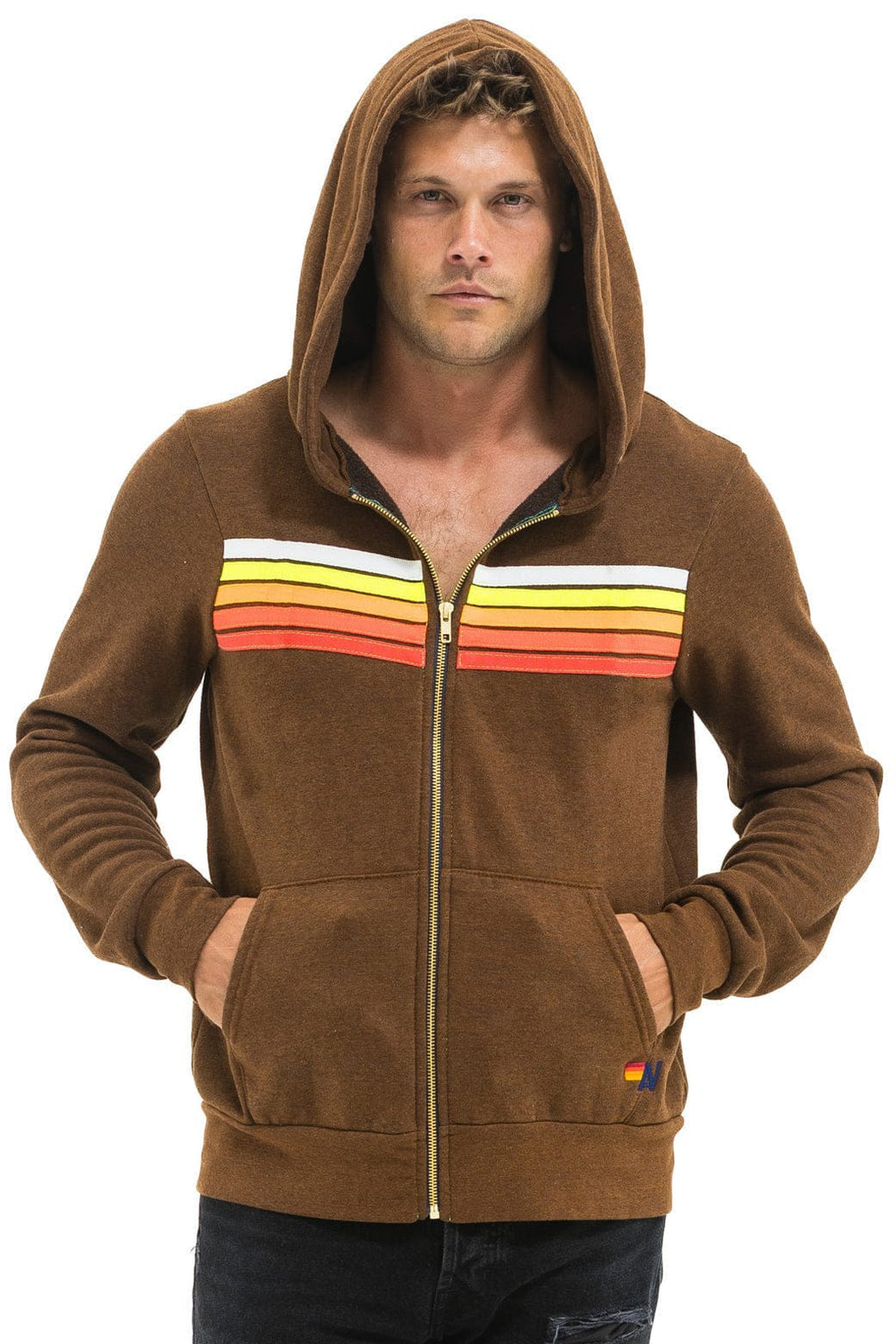 Classic 5 STRIPE HOODIE - CHOCOLATE WHITE NEON