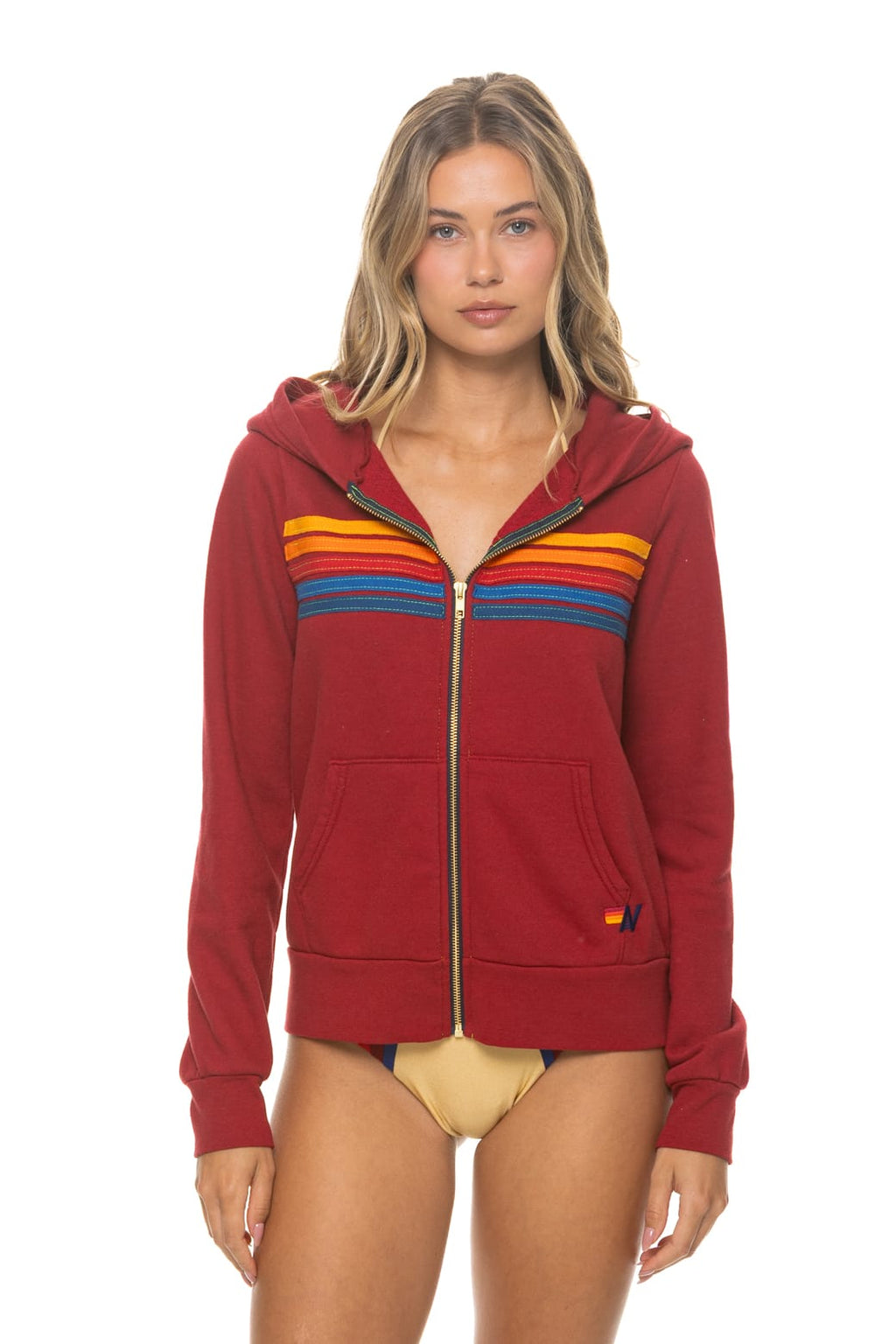 Classic 5 STRIPE HOODIE - CRIMSON