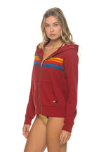 Classic 5 STRIPE HOODIE - CRIMSON