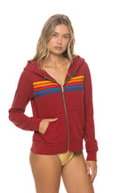 Classic 5 STRIPE HOODIE - CRIMSON