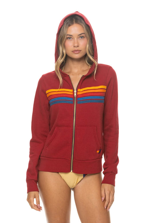 Classic 5 STRIPE HOODIE - CRIMSON