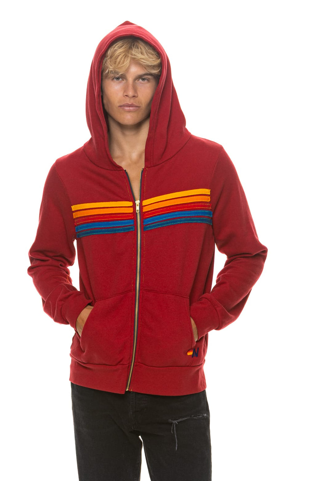 Classic 5 STRIPE HOODIE - CRIMSON
