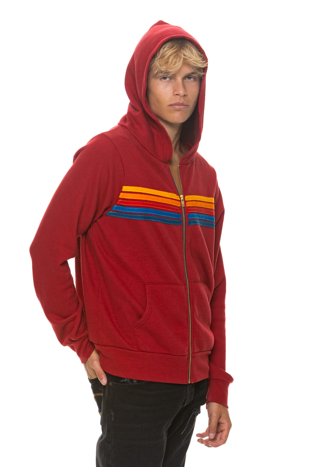 Classic 5 STRIPE HOODIE - CRIMSON