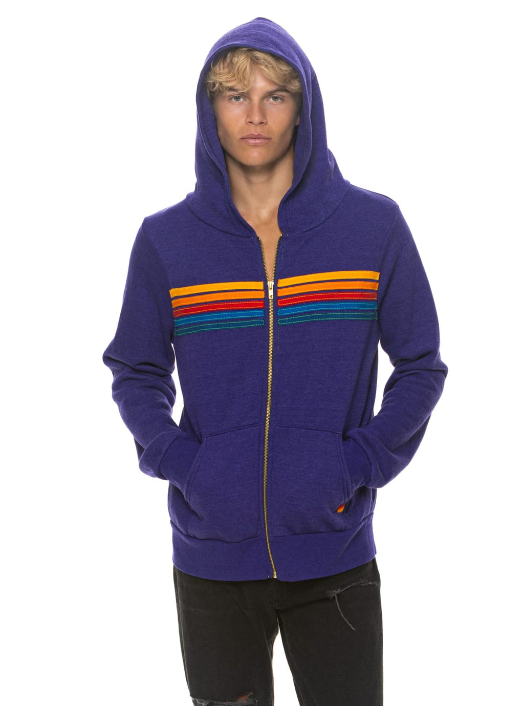 Classic 5 STRIPE HOODIE - DEEP PURPLE