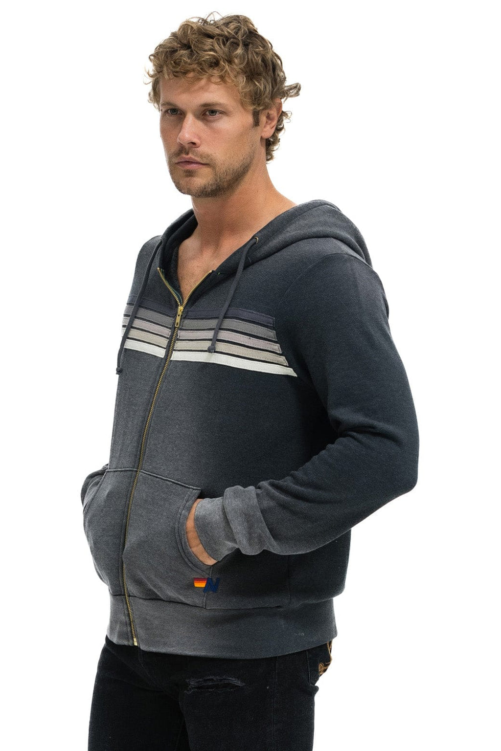 Classic 5 STRIPE HOODIE - FADED SMOKE