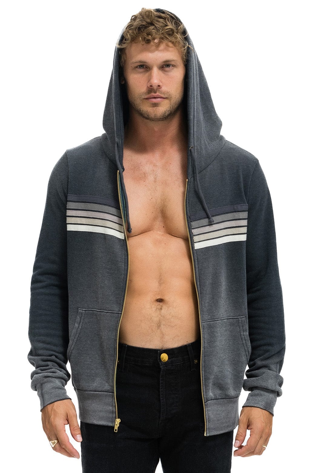 Classic 5 STRIPE HOODIE - FADED SMOKE