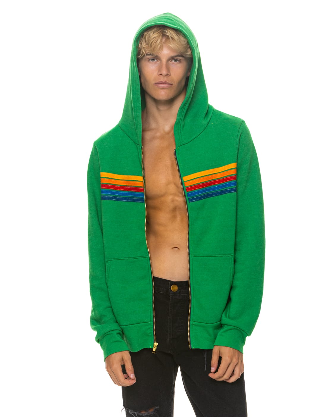 Classic 5 STRIPE HOODIE - KELLY GREEN
