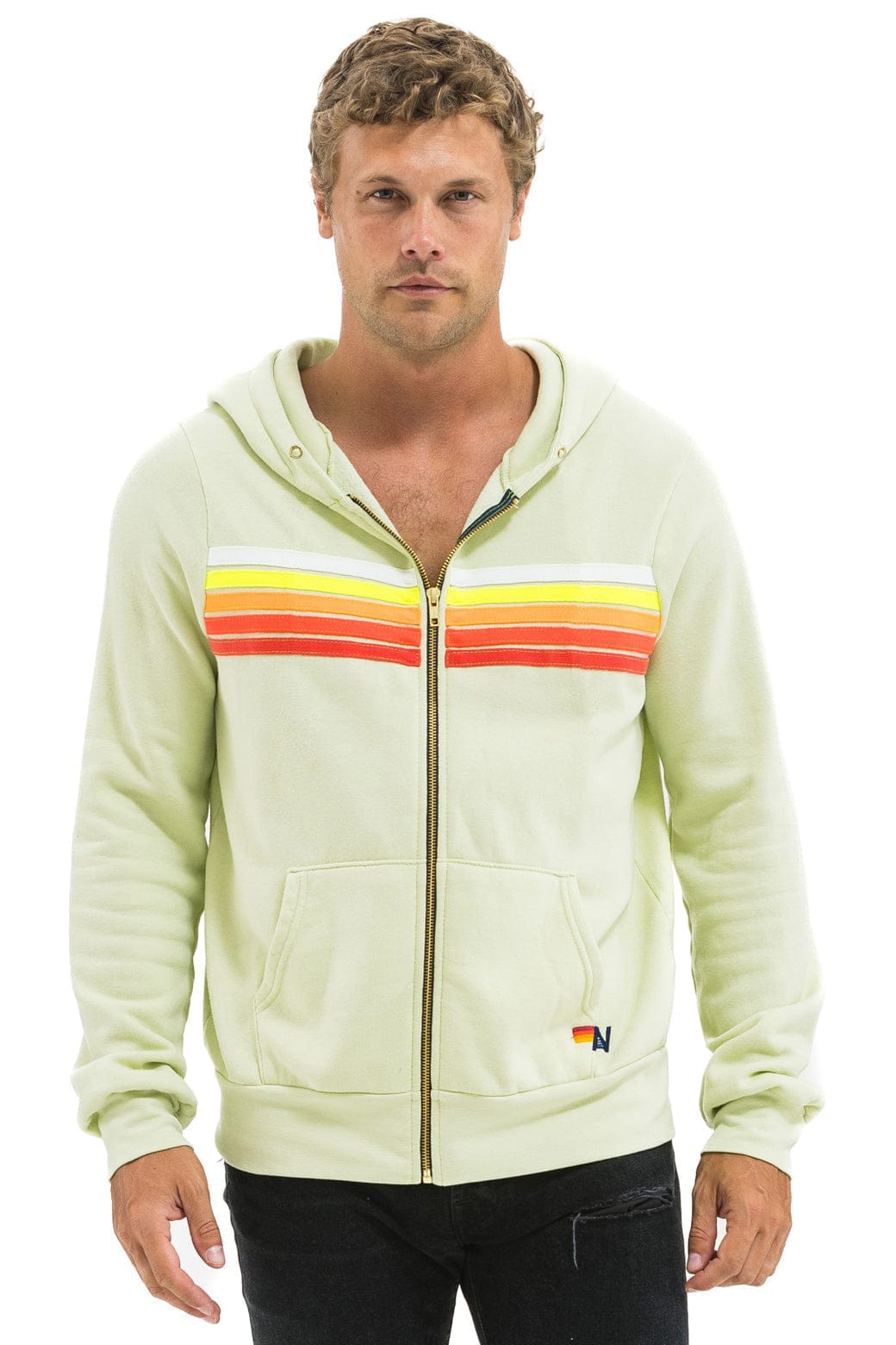 Classic 5 STRIPE HOODIE - LIME CREAM WHITE NEON