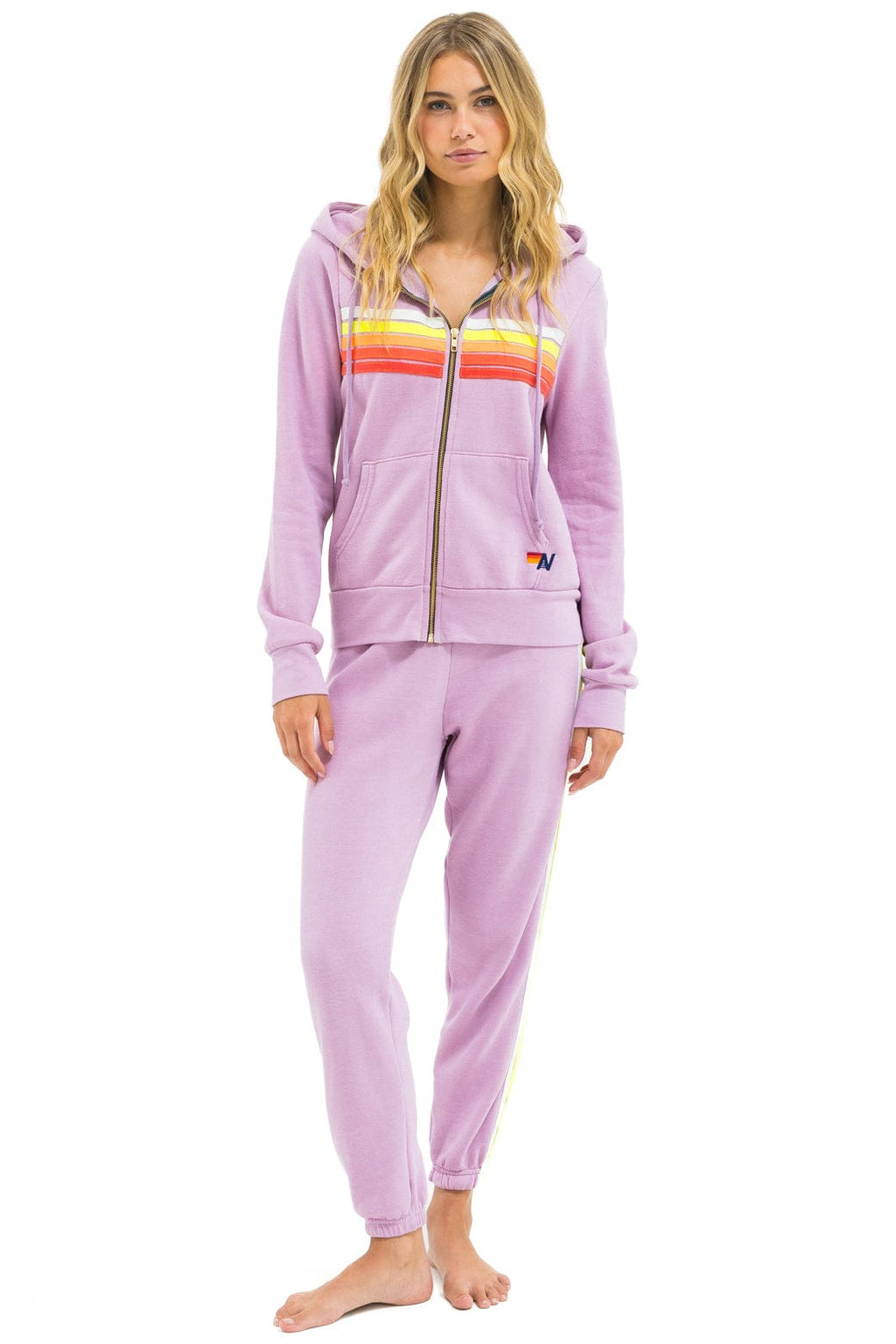 Classic 5 STRIPE HOODIE - MAUVE WHITE NEON