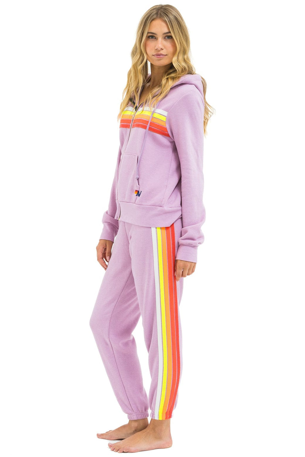 Classic 5 STRIPE HOODIE - MAUVE WHITE NEON