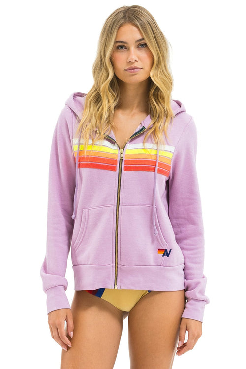 Classic 5 STRIPE HOODIE - MAUVE WHITE NEON