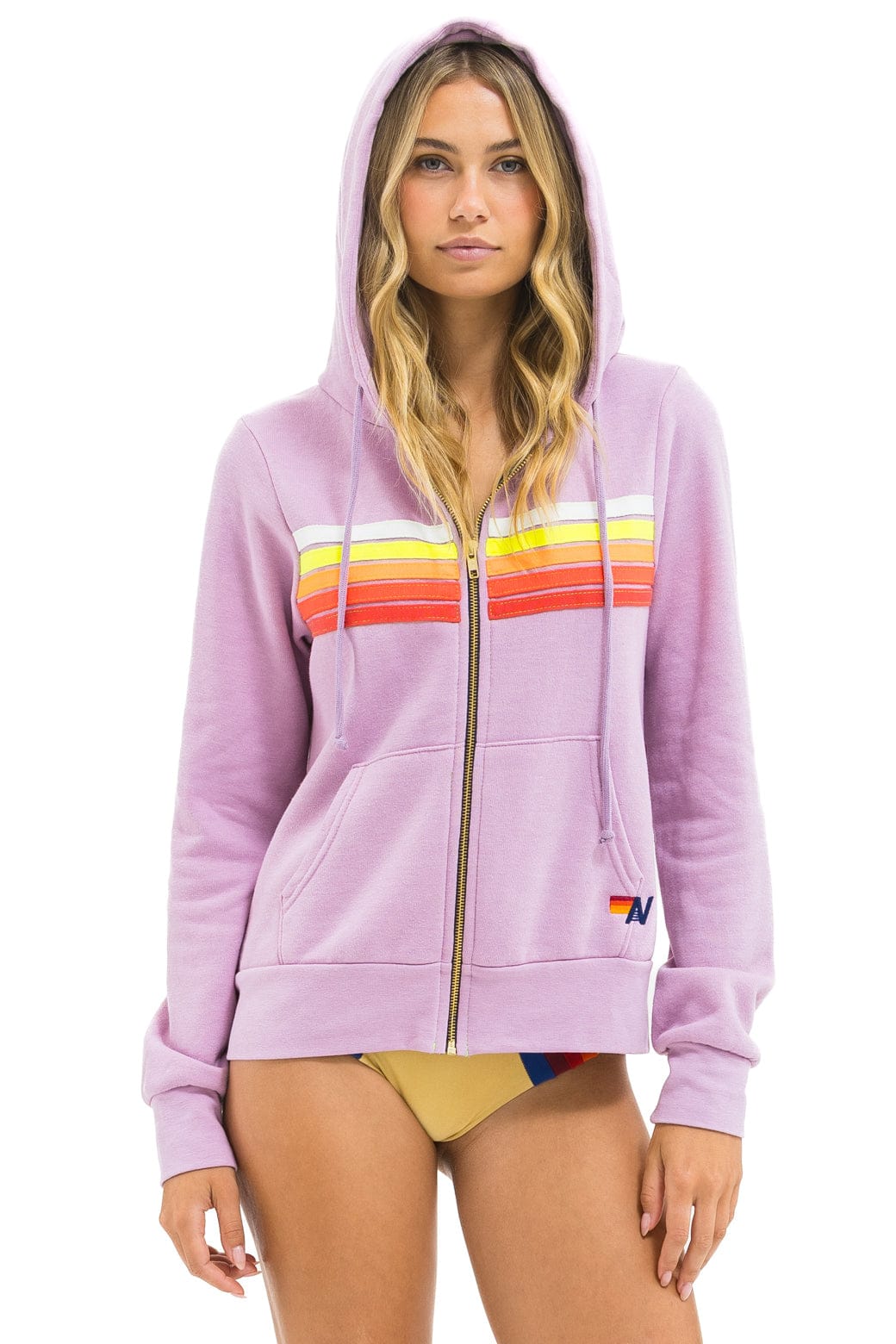 Classic 5 STRIPE HOODIE - MAUVE WHITE NEON