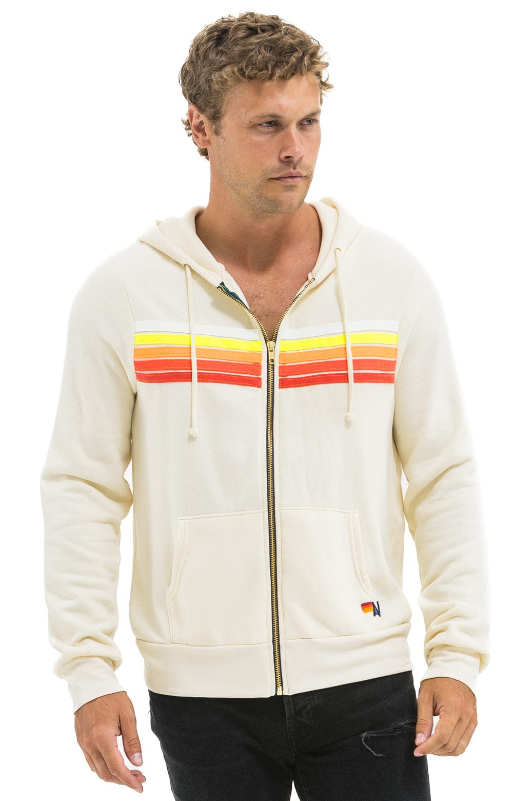 Classic 5 STRIPE HOODIE - VINTAGE WHITE WHITE NEON