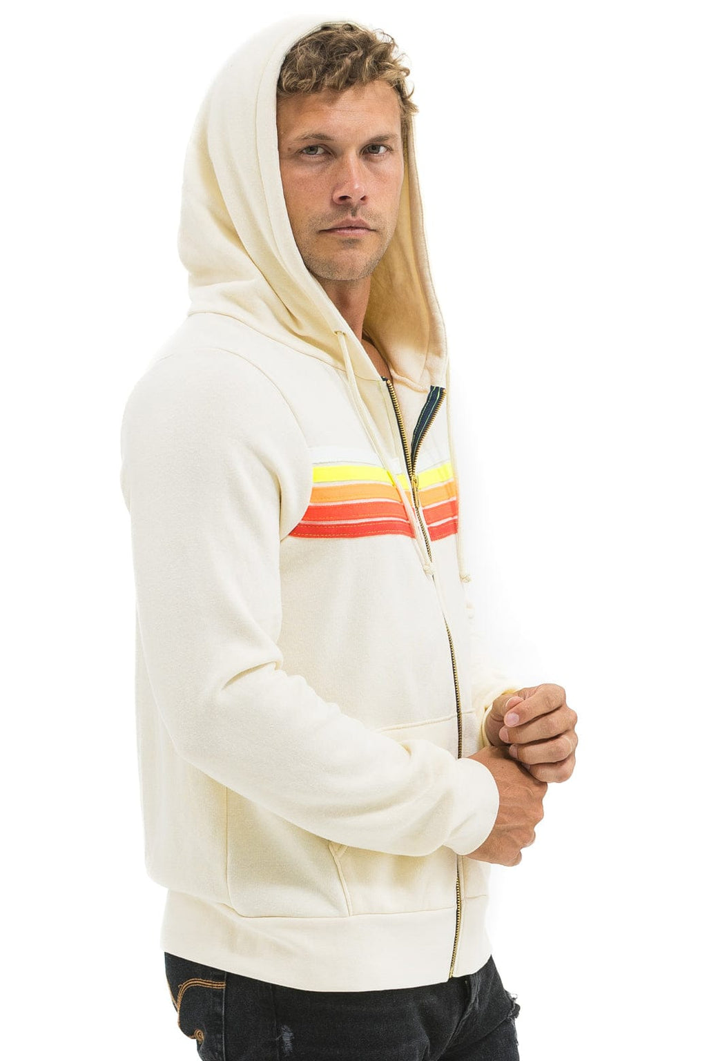 Classic 5 STRIPE HOODIE - VINTAGE WHITE WHITE NEON