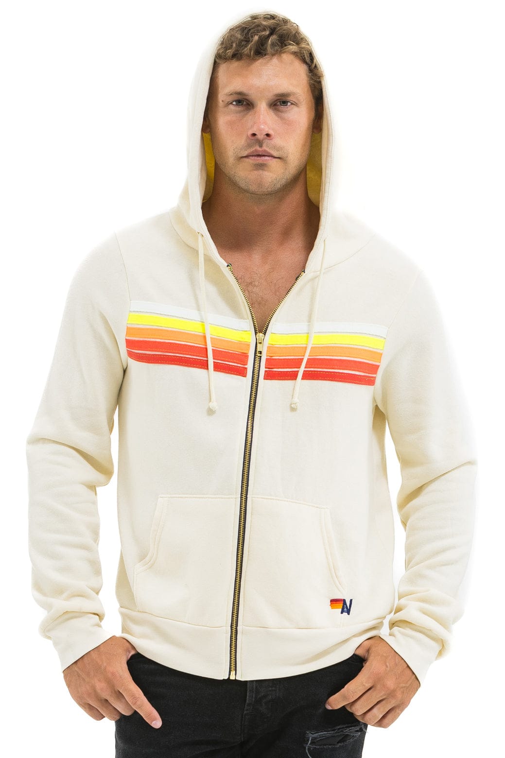 Classic 5 STRIPE HOODIE - VINTAGE WHITE WHITE NEON