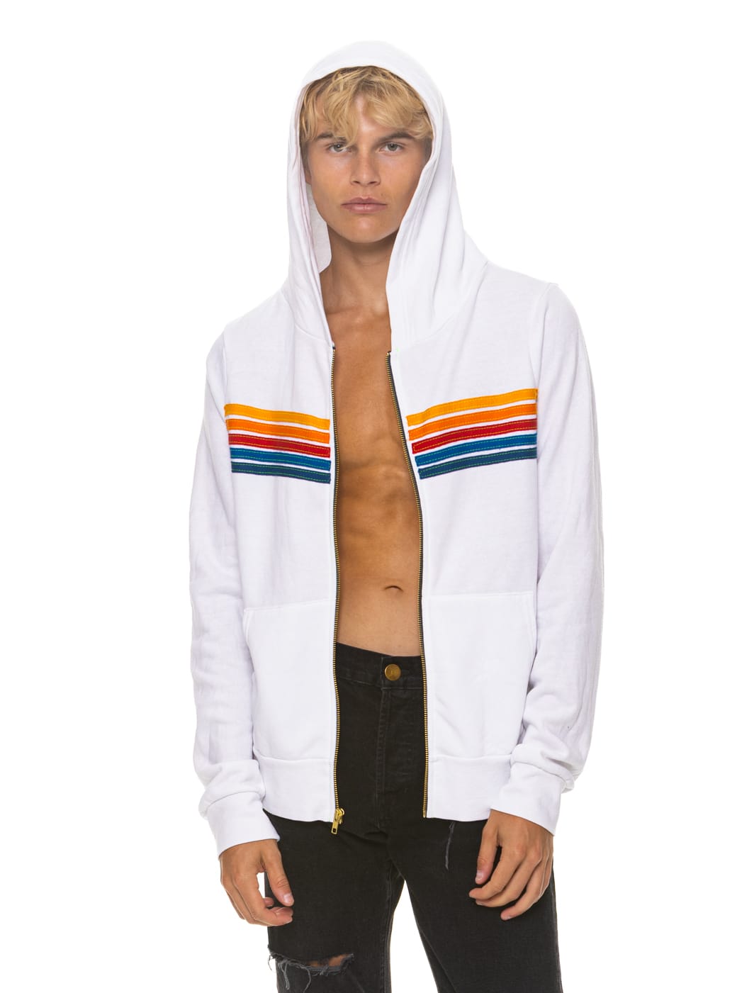 Classic 5 STRIPE HOODIE - WHITE