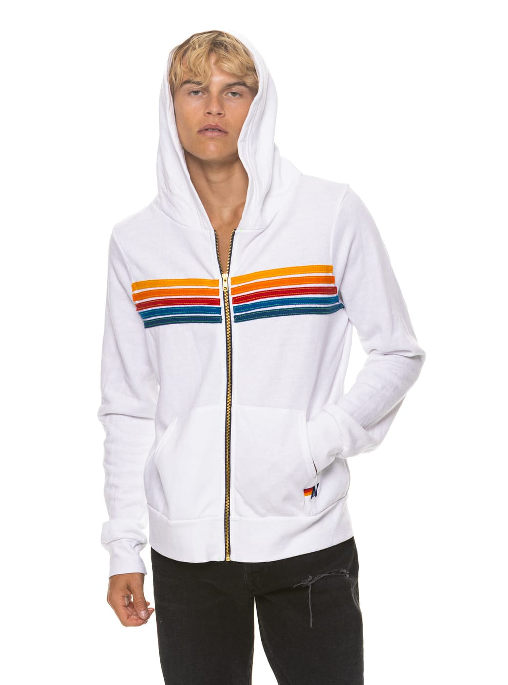 Classic 5 STRIPE HOODIE - WHITE