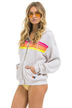 Classic 5 STRIPE RELAXED ZIP HOODIE - DOVE GREY NEON