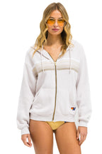 Classic 5 STRIPE RELAXED ZIP HOODIE - DOVE GREY WHITE GREY