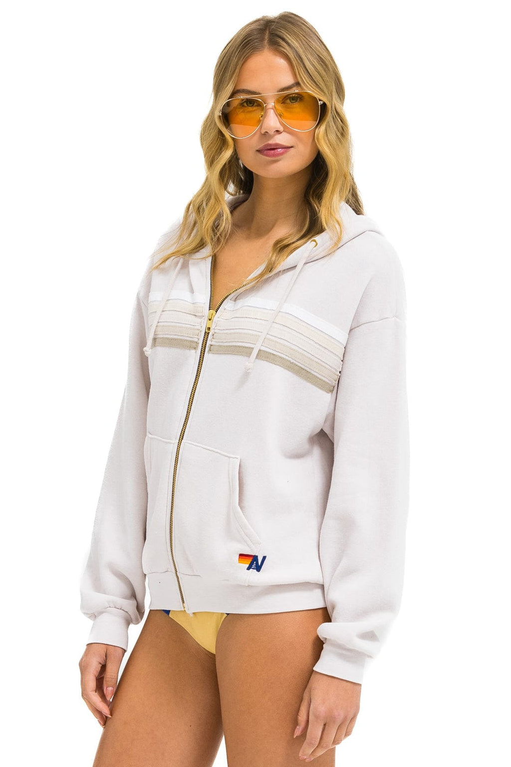Classic 5 STRIPE RELAXED ZIP HOODIE - DOVE GREY WHITE GREY