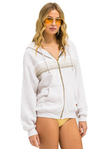 Classic 5 STRIPE RELAXED ZIP HOODIE - DOVE GREY WHITE GREY
