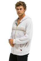 Classic 5 STRIPE RELAXED ZIP HOODIE - DOVE GREY WHITE GREY