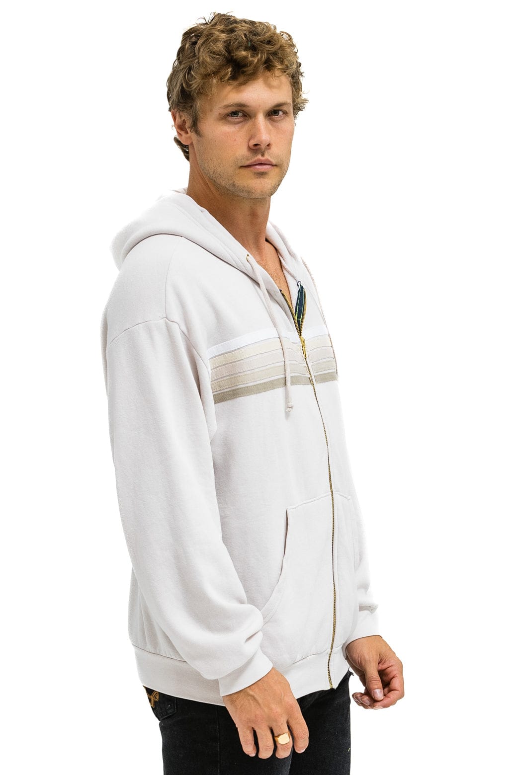 Classic 5 STRIPE RELAXED ZIP HOODIE - DOVE GREY WHITE GREY
