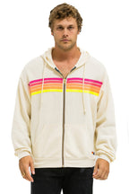Classic 5 STRIPE RELAXED ZIP HOODIE - VINTAGE WHITE NEON