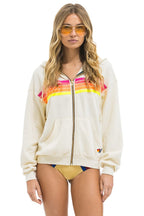 Classic 5 STRIPE RELAXED ZIP HOODIE - VINTAGE WHITE NEON